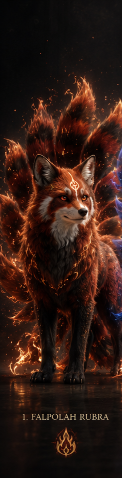 Falpolah Rubra, a majestic ember-marked multi-tailed creature